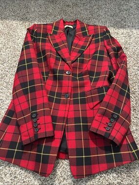 Michael Kors Collection Red Tartan Plaid Wool Blazer Size 6